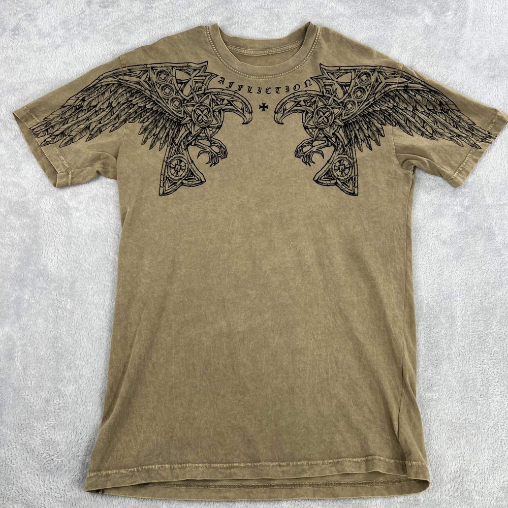 Affliction Live Fast Eagle Wings T-Shirt XL Brown Mens MMA Gothic Distressed Tee